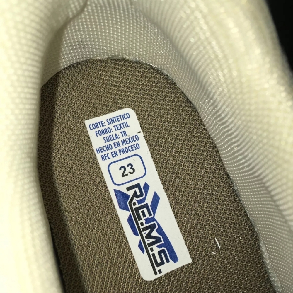 R.E.M.S. Classic White Sneakers Blue Stripes Women's Mexico Size 23 US 6 Shoes - Picture 5 of 7